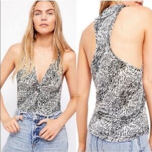 NEW Free People Coco Tank Zebra Print Black White